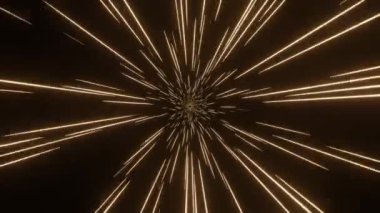Altın yıldız izleri veya yıldız ışıkları, geniş açı 3D animasyon bilim kurgu arka planı olarak kullanılır