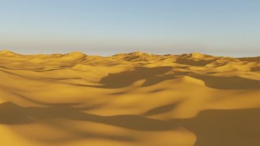 Çölde kamera uçuşu, kuraklık, sıcaklık veya küresel ısınma konsepti, 3D animasyon