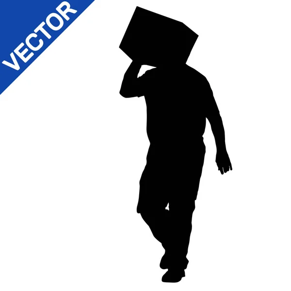 Silhouette Deliveryman Carrying Box White Background Vector Illustration — Stock Vector