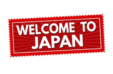 Japonya seyahat açýsýndan Hoşgeldiniz veya beyaz zemin üzerine, vektör çizim damga