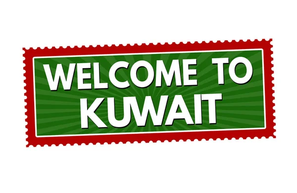 Bienvenido Kuwait Etiqueta Engomada Viaje Sello Sobre Fondo Blanco Ilustración — Archivo Imágenes Vectoriales