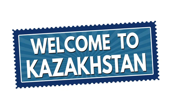 Bienvenido Kazajstán Etiqueta Sello Viaje Sobre Fondo Blanco Ilustración Vectorial — Archivo Imágenes Vectoriales