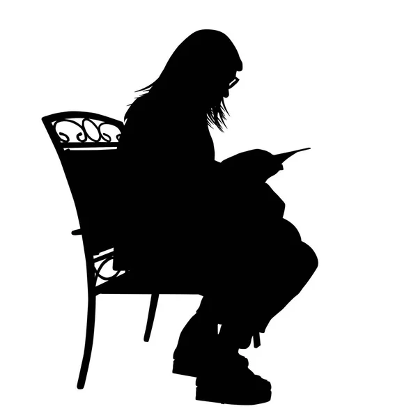 Silhouette Fille Lisant Livre Sur Fond Blanc Illustration Vectorielle — Image vectorielle