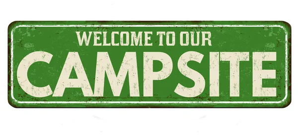 Willkommen Auf Unserem Campingplatz Vintage Rostiges Metallschild Auf Weißem Hintergrund — Stockvektor