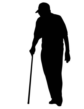 Yaşlı adam siluet beyaz arka planda, vektör çizim