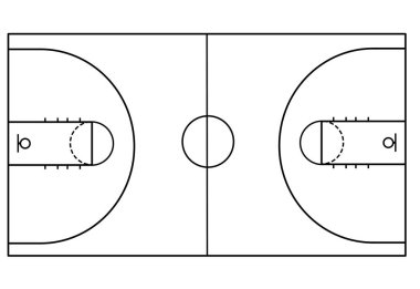 Beyaz arka plan, vektör çizim basketbol sahasına