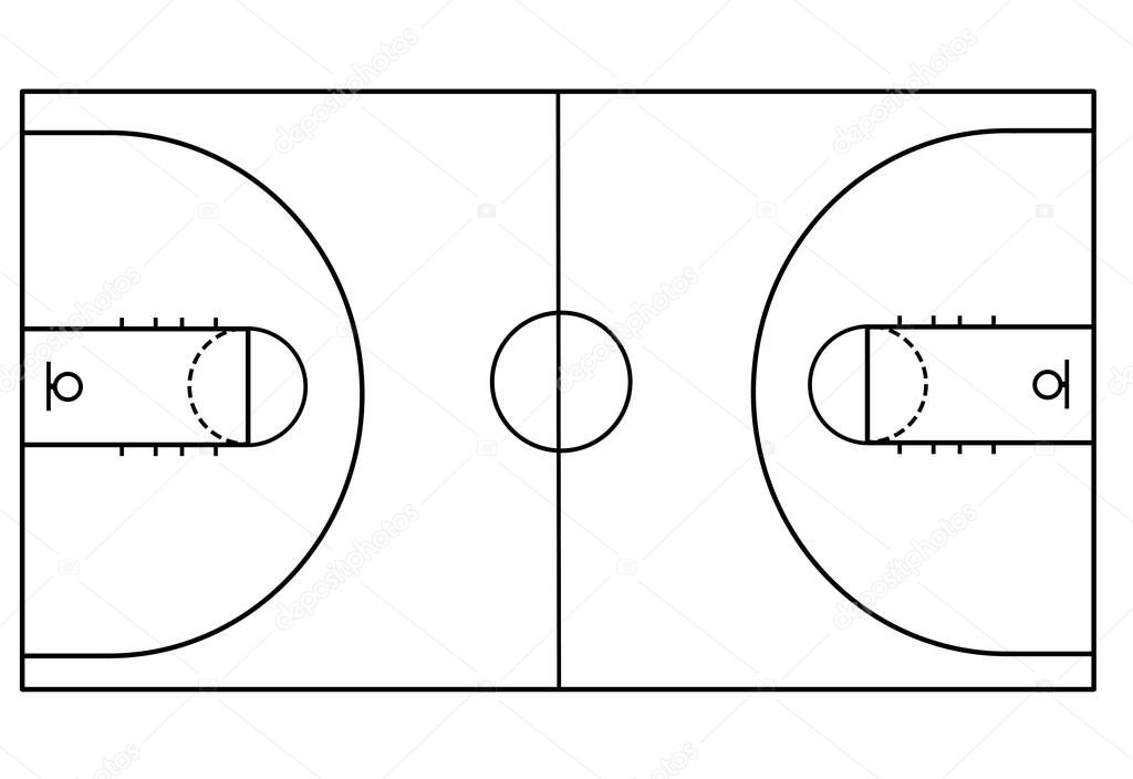Basketball court on white background, vector illustration