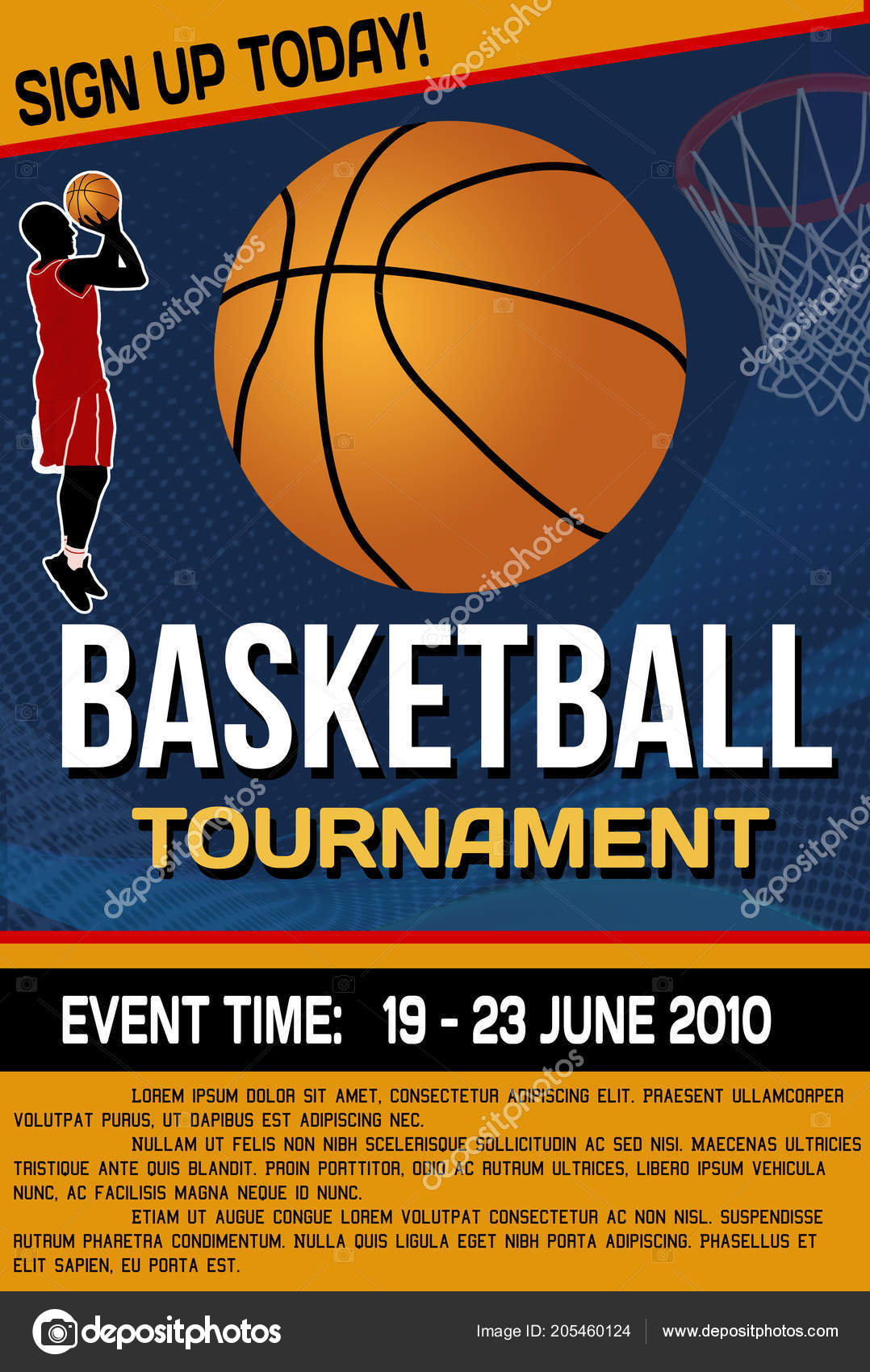 Basketball Tournament Flyer Poster Background Vector Illustration Stock