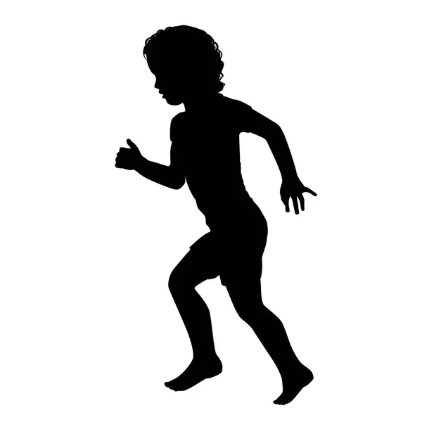 Black Silhouette Little Girl Running White Background Vector Illustration — Stock Vector