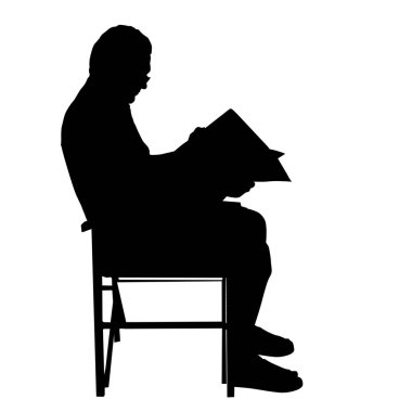 Komuta sizde tarama, sandalye, vektör siluet beyaz arka plan üzerinde okuma