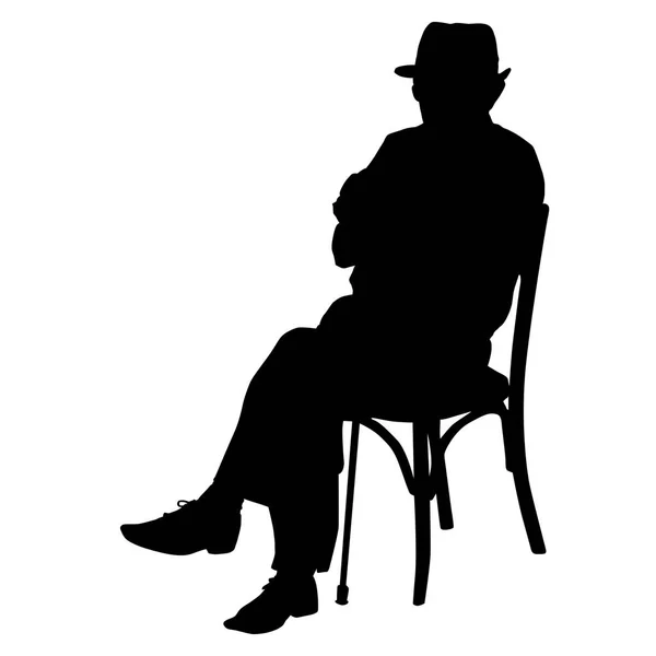 Silhouette Vieil Homme Avec Une Canne Assise Sur Une Chaise — Image vectorielle