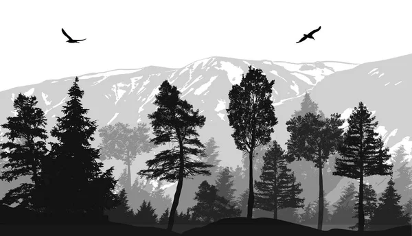 Пейзаж Соснового Леса Векторная Иллюстрация — стоковый вектор