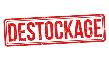 Yılında BDT Fransız dili (Destockage) işareti veya beyaz zemin üzerine, vektör çizim damga