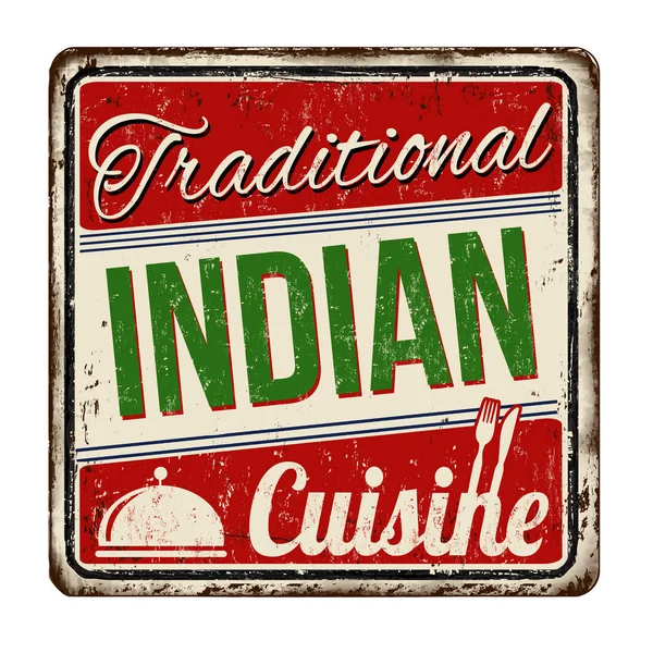 Traditional Indian Cuisine Vintage Rusty Metal Sign White Background Vector — Stock Vector