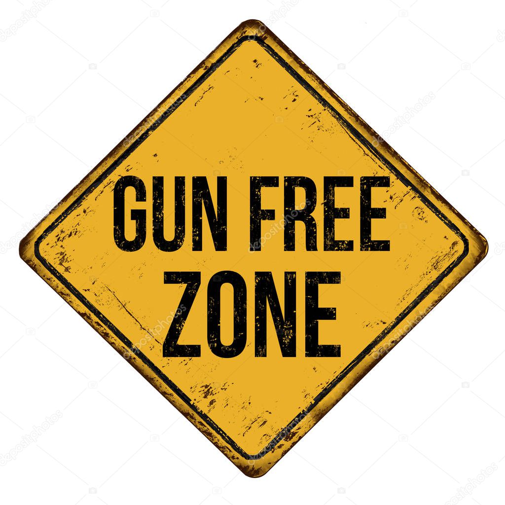 Gun free zone vintage rusty metal sign on a white background, vector illustration