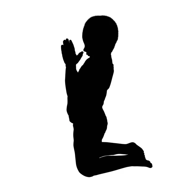 Διάνυσμα Σιλουέτα Ενός Αγοριού Που Προσεύχονται Λευκό Φόντο — Διανυσματικό Αρχείο