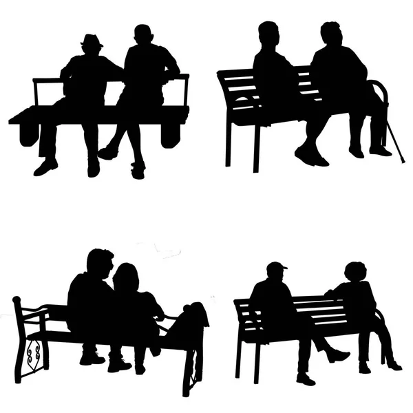 一个人的矢量剪影坐在公园长椅上的白色背景 — 图库矢量图片#