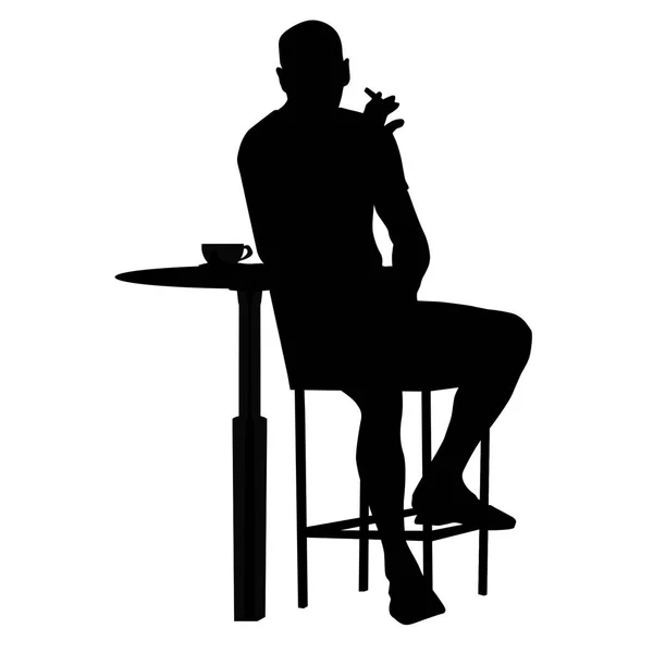 Silhouette Homme Assise Une Table Dans Café Bar Restaurant Pub — Image vectorielle