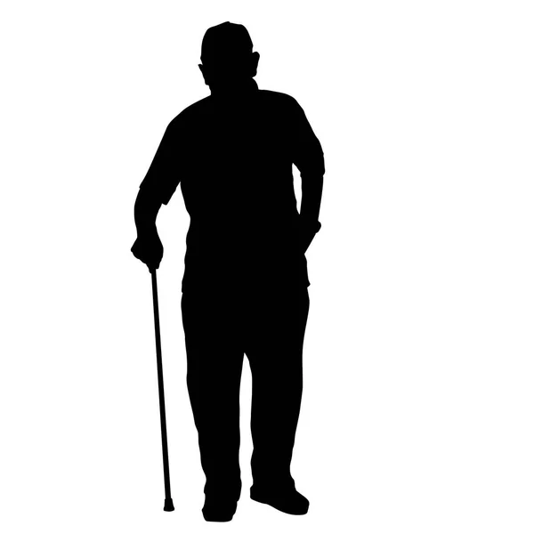 Silhouette Eines Alten Mannes Mit Stock Auf Weißem Hintergrund Vektorillustration — Stockvektor
