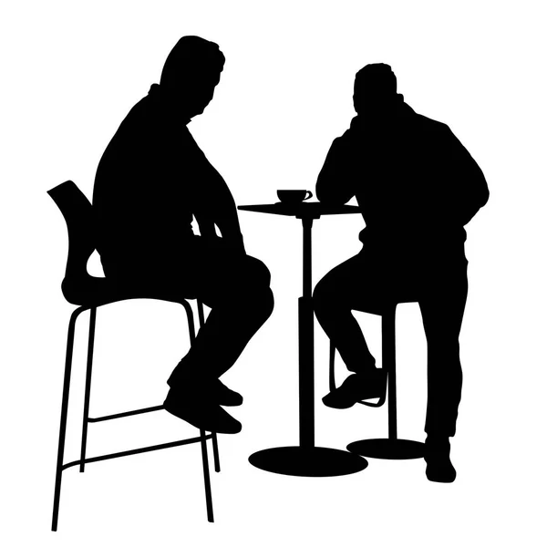 Silueta Dos Hombres Sentados Una Mesa Cafetería Bar Restaurante Pub — Vector de stock