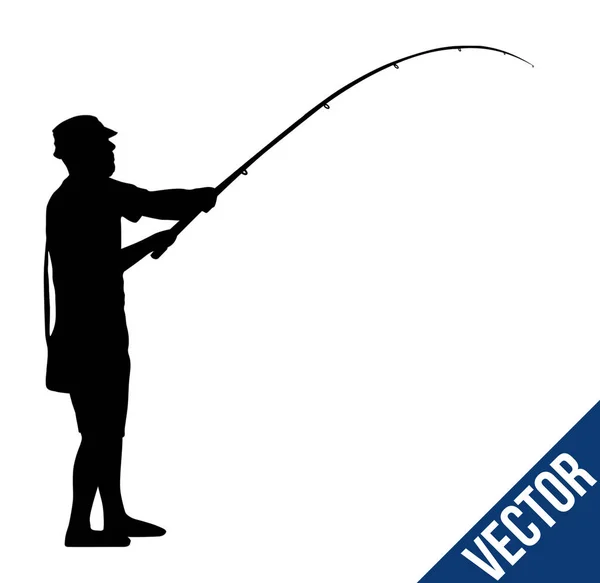 Sílhueta Pescador Sobre Fundo Branco Ilustração Vetorial — Vetor de Stock