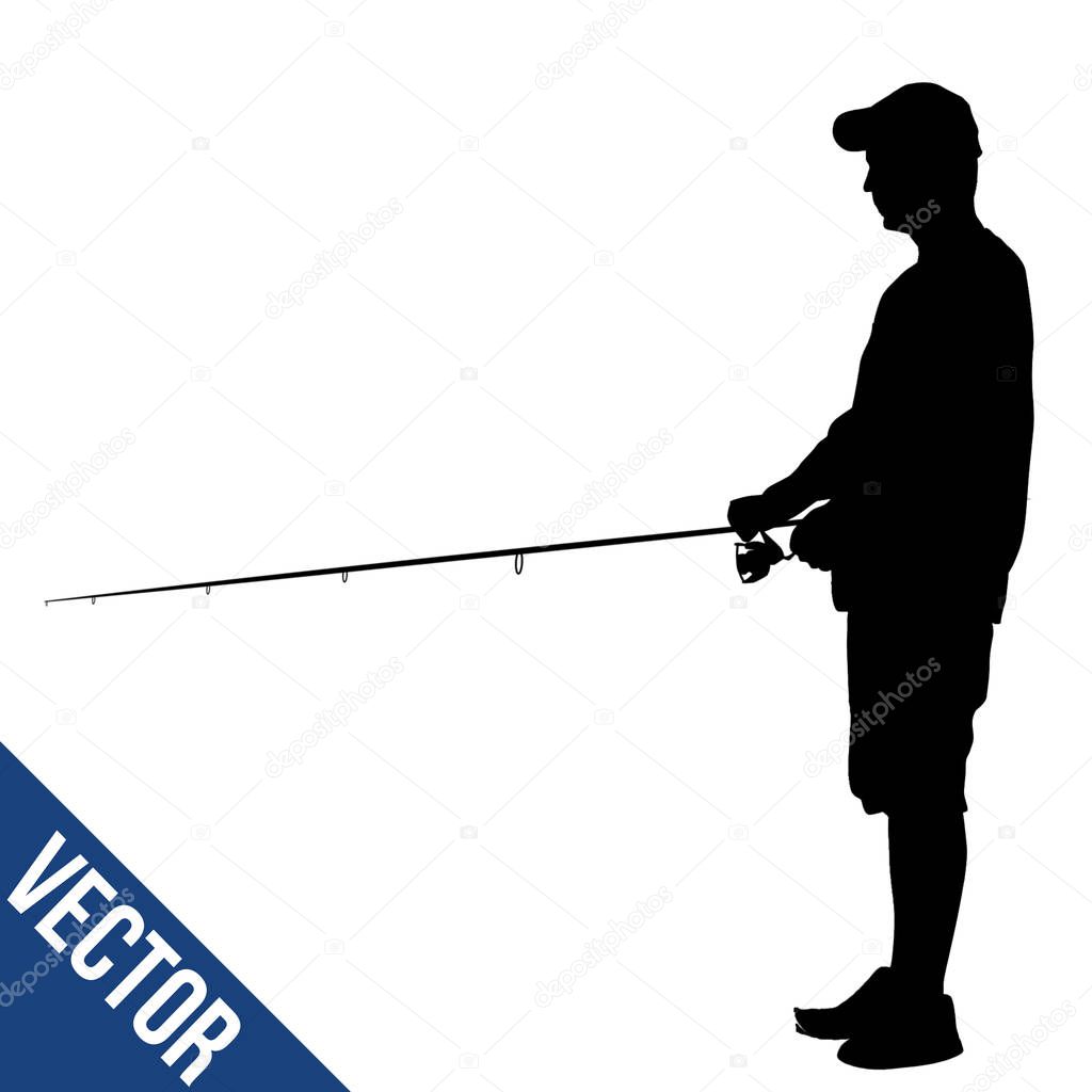 Fisherman silhouette on white background, vector illustration