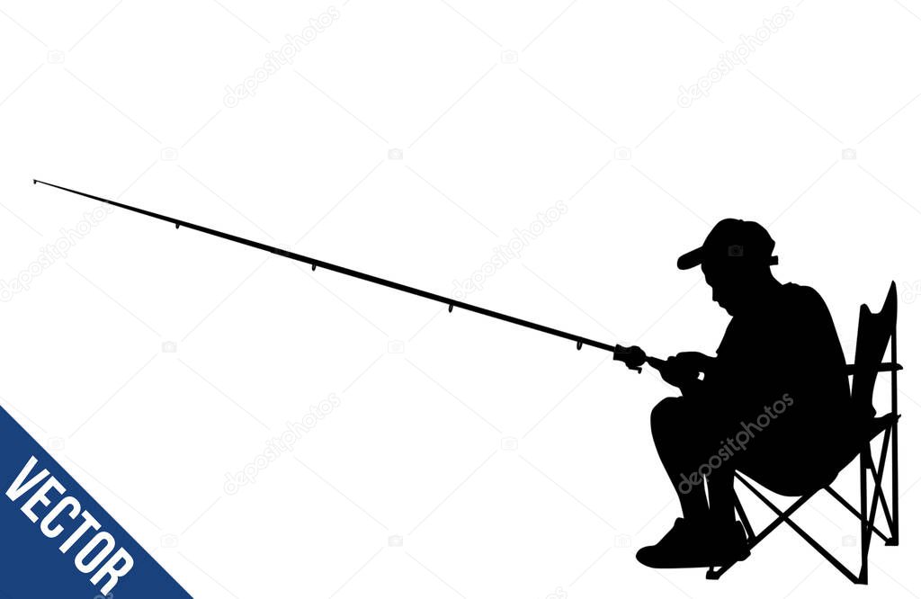 Fisherman silhouette on white background, vector illustration