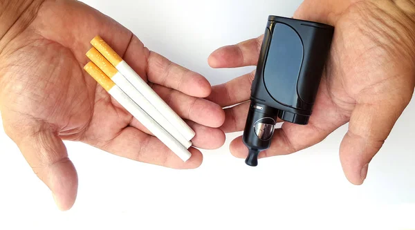 Vaping Device Cigarettes Man Hand Concept Choosing Type Cigarette — Stock Photo, Image