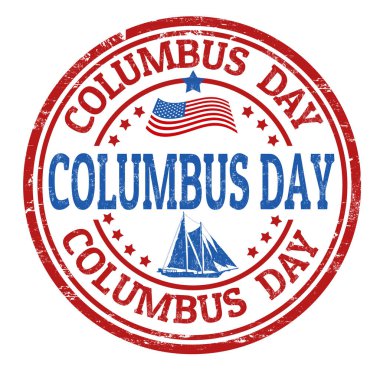 Kolomb Günü işareti veya beyaz arka plan, vektör çizim damgası