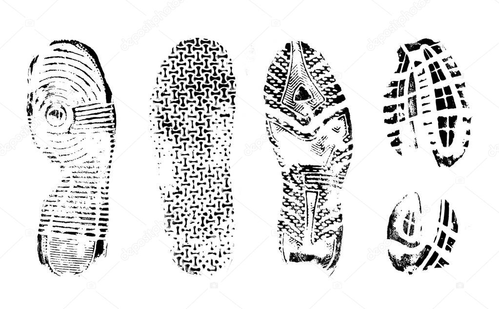 Footprints human shoes silhouette on white background, vector illustration