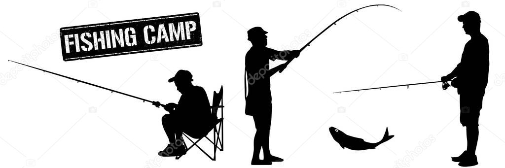 Fishing silhouettes on white background, vector illustration