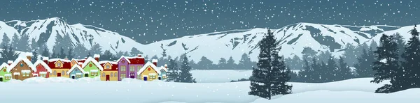 Holiday Vinter Landskap Bakgrund Över Blå Himmel Med Snö Falla — Stock vektor