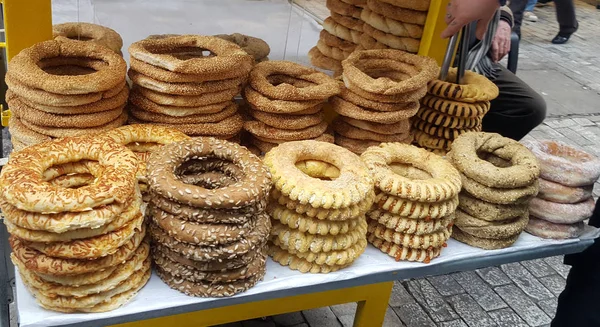 Greek Bagels Koulouri Street Vendor Athens — Stock Photo, Image