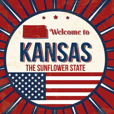 Kansas vintage grunge poster için hoş geldiniz, illüstrasyon vektör