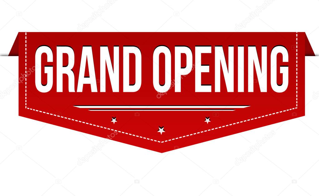 Grand opening banner design on white background, vector illustration