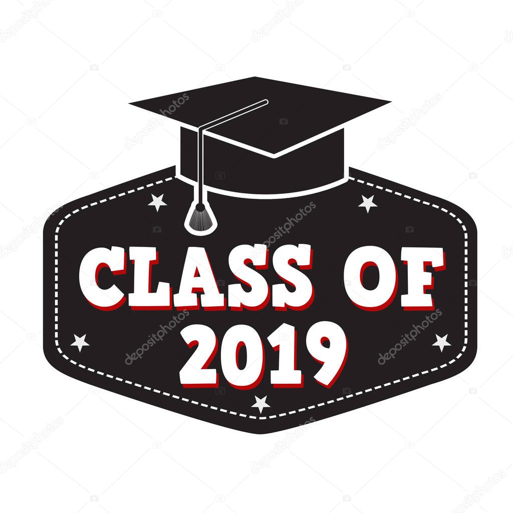 Class of 2019 label on white, vector illustration
