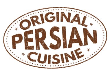 Özgün Farsça mutfağı işareti veya beyaz arka plan, vektör çizim damgası