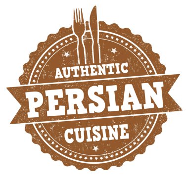 Farsça mutfağı işareti veya beyaz arka plan, vektör çizim damgası