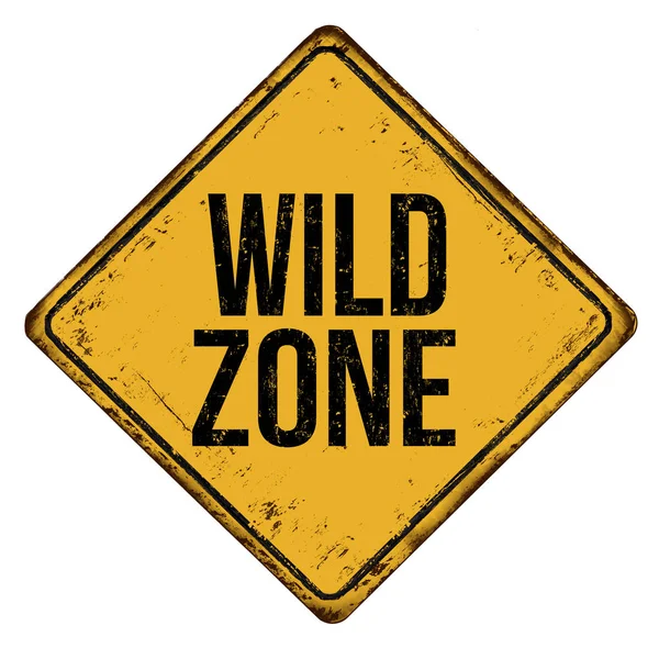 Wild Zone Vintage Arrugginito Segno Metallo Uno Sfondo Bianco Illustrazione — Vettoriale Stock