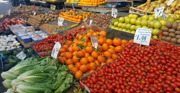 Athén Görögország Január 2019 Utcai Piac Friss Gyümölcsök Zöldségek Belvárosban — Stock Fotó