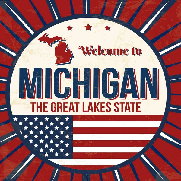 Bienvenido Michigan Vintage Grunge Poster Vector Ilustración — Archivo Imágenes Vectoriales