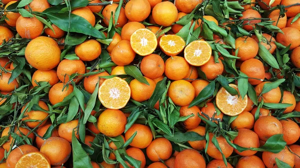 Orange Fruit Leaves Sale Market Background — Stock Photo, Image