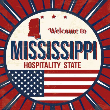 Mississippi vintage grunge poster için hoş geldiniz, illüstrasyon vektör