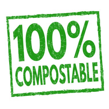 % 100 compostable işareti veya beyaz arka plan, vektör çizim damgası