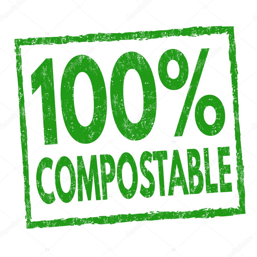 100 % compostable sign or stamp on white background, vector illustration