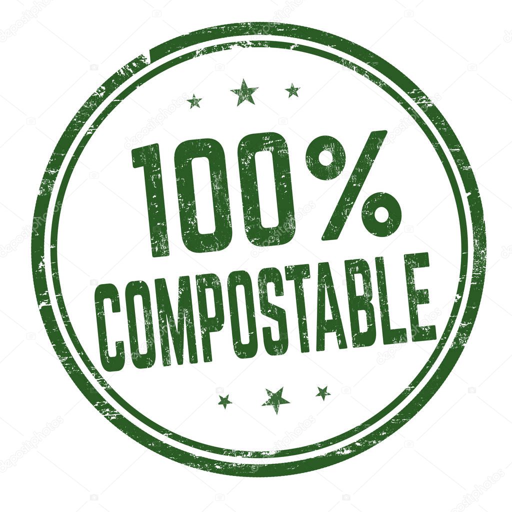 100 % compostable sign or stamp on white background, vector illustration