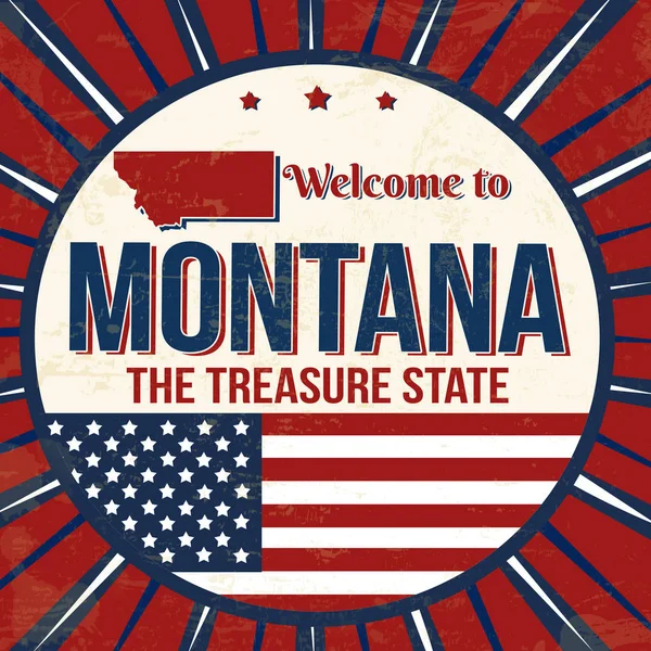 Bienvenido Montana Vintage Grunge Poster Vector Ilustración — Vector de stock