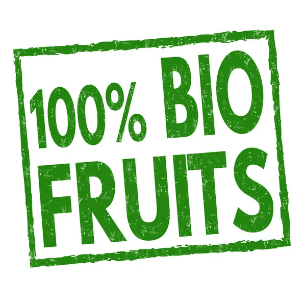 100 Bio Gyümölcsök Jel Vagy Bélyegző Fehér Háttér Vektor Illusztráció — Stock Vector