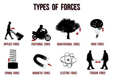 Types of forces chart, vector illustration ( for basic education and Schools ) clipart