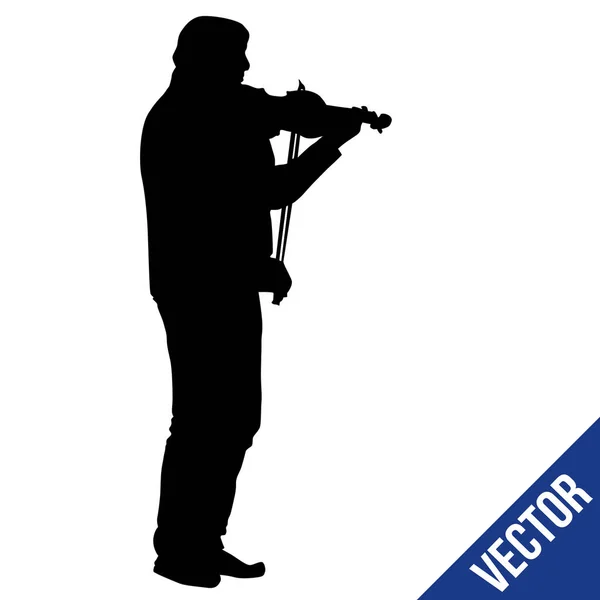 Man silhouet viool spelen op wit — Stockvector